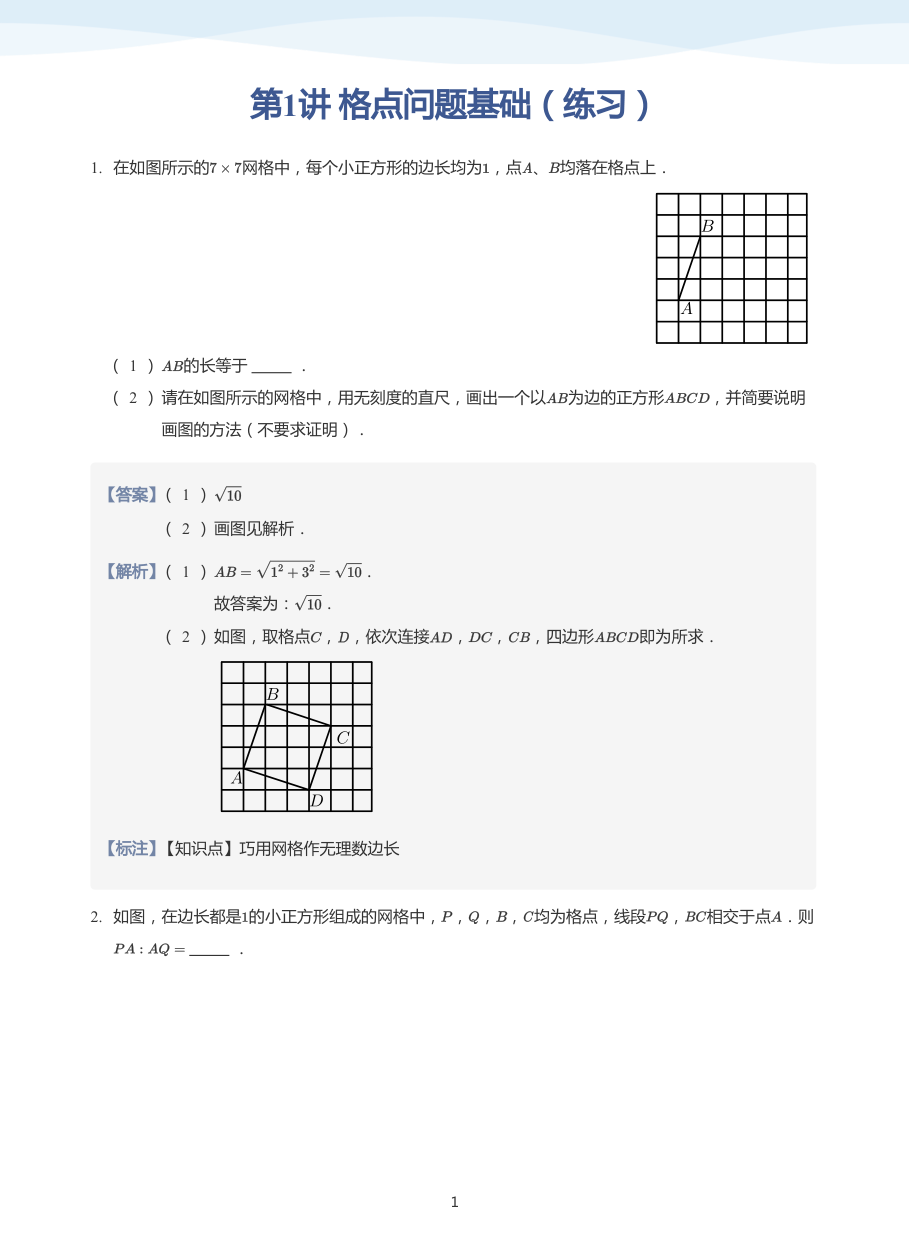第1讲 格点问题基础（练习）(教师版).pdf 第 1 页